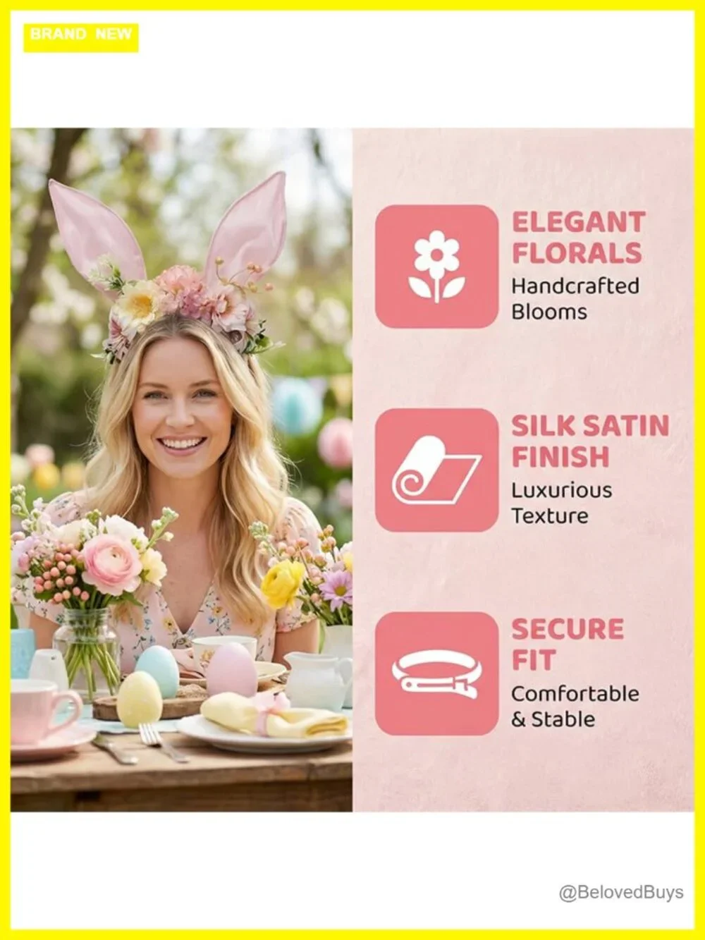 2-Piece Bunny Ears Headband Set Mesh Fabric Polyester Plastic for Easter
